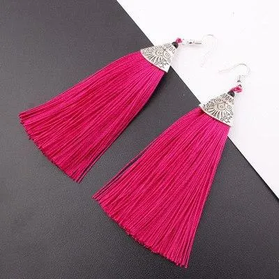 Tassel Earrings Boho Bohemian Long Exaggerated Rose Flower Dangling Earrings for Women Orecchini Lunghi Oorbellen Lang Kolczyki