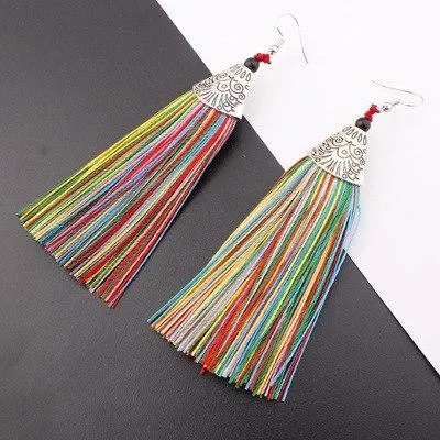 Tassel Earrings Boho Bohemian Long Exaggerated Rose Flower Dangling Earrings for Women Orecchini Lunghi Oorbellen Lang Kolczyki
