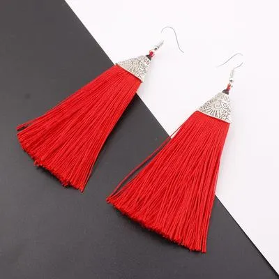 Tassel Earrings Boho Bohemian Long Exaggerated Rose Flower Dangling Earrings for Women Orecchini Lunghi Oorbellen Lang Kolczyki