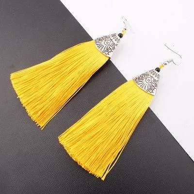 Tassel Earrings Boho Bohemian Long Exaggerated Rose Flower Dangling Earrings for Women Orecchini Lunghi Oorbellen Lang Kolczyki