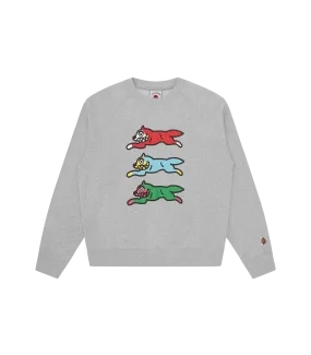 TRIPLE RUNNING DOG CREWNECK - HEATHER GREY