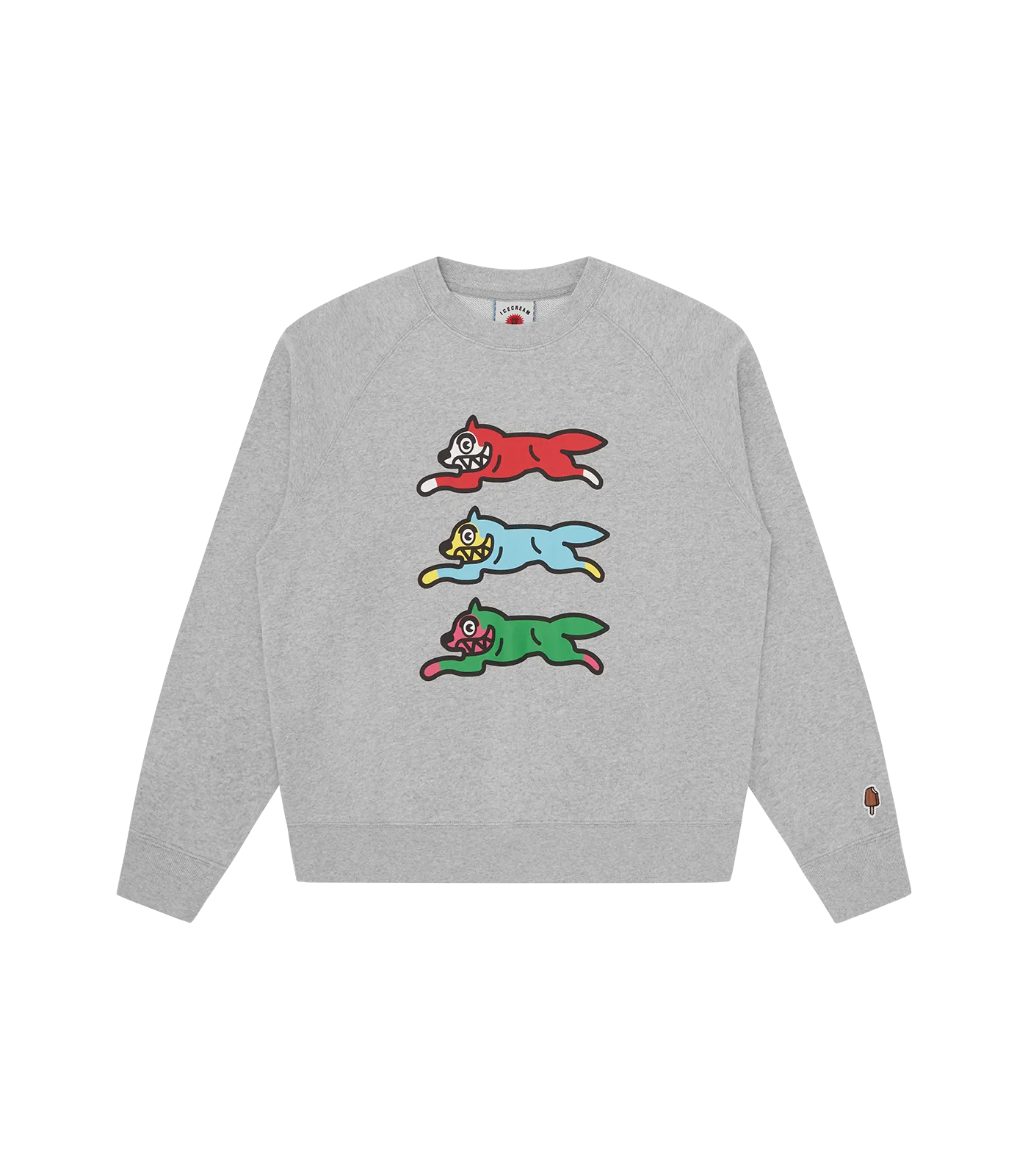 TRIPLE RUNNING DOG CREWNECK - HEATHER GREY