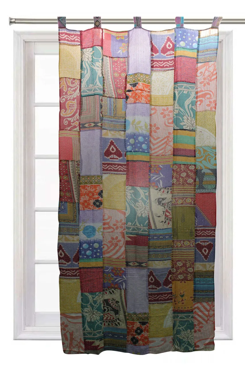 Upcycled Indian Vintage Sari Curtain Kantha Embroidered Patchwork 100%Cotton Boho Theme Window Door Drapes