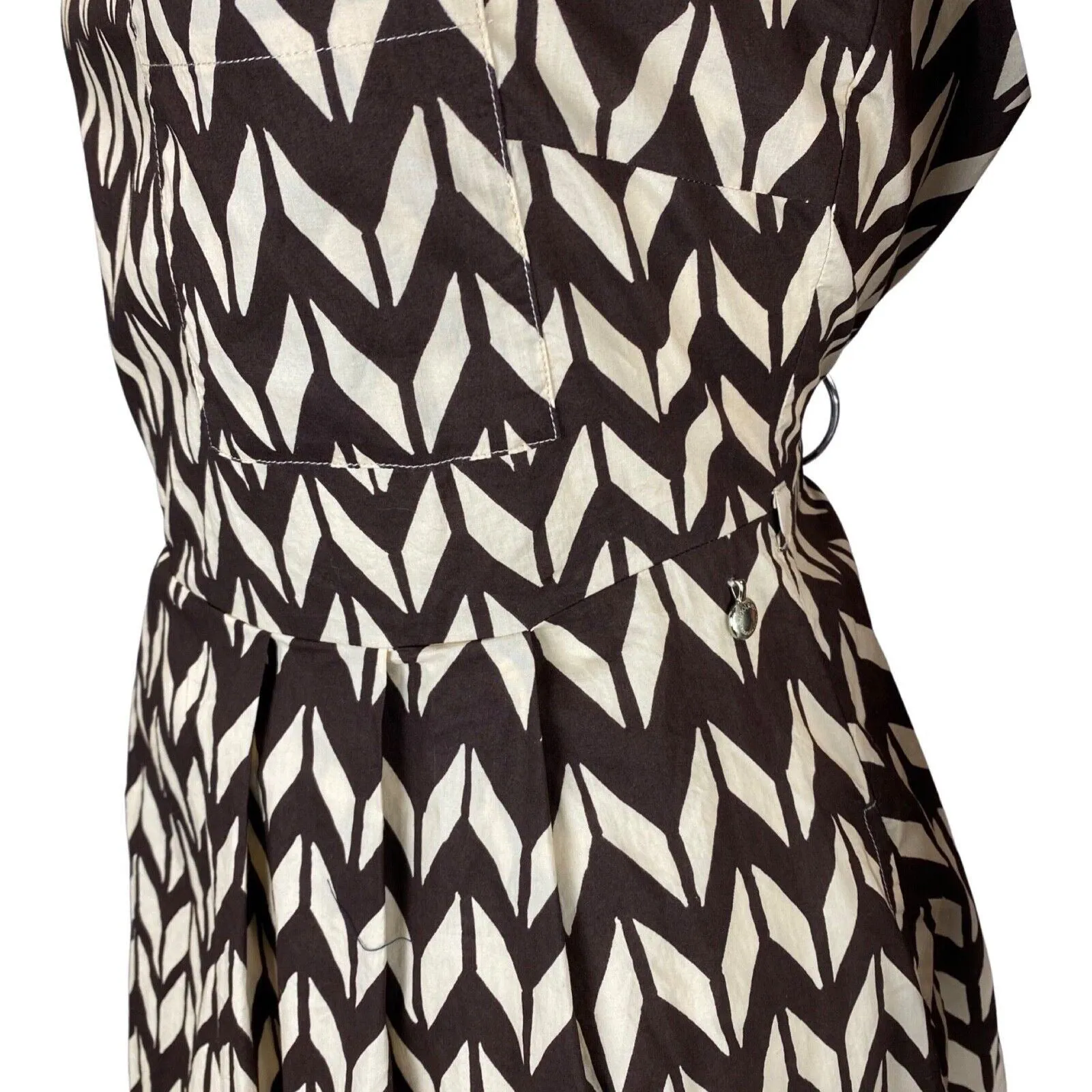 Vintage 00s Brown Cream Woolrich Geometric Patterned Smock Dress 12 14 M