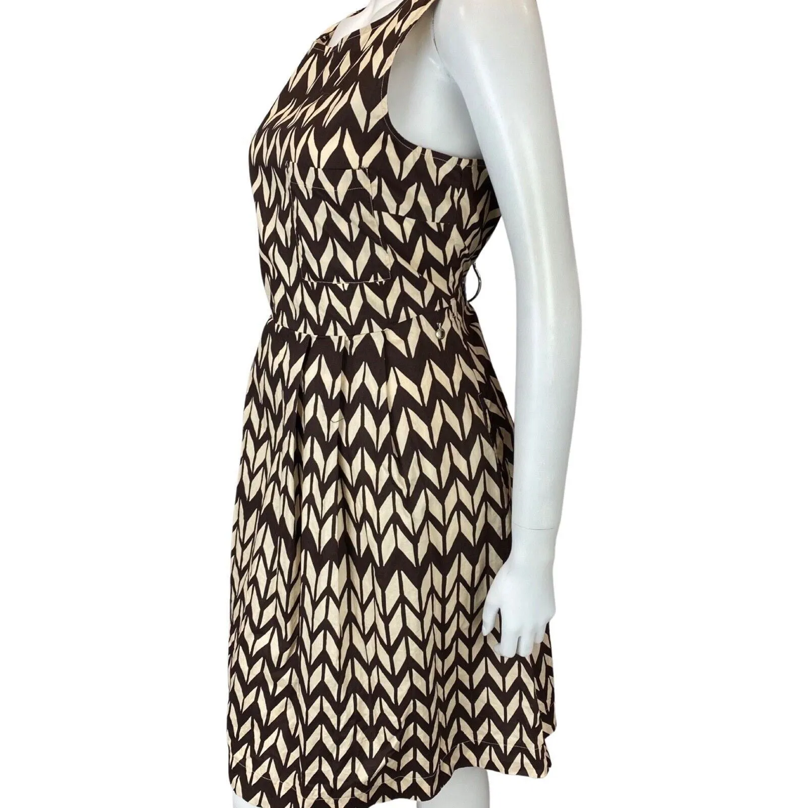 Vintage 00s Brown Cream Woolrich Geometric Patterned Smock Dress 12 14 M