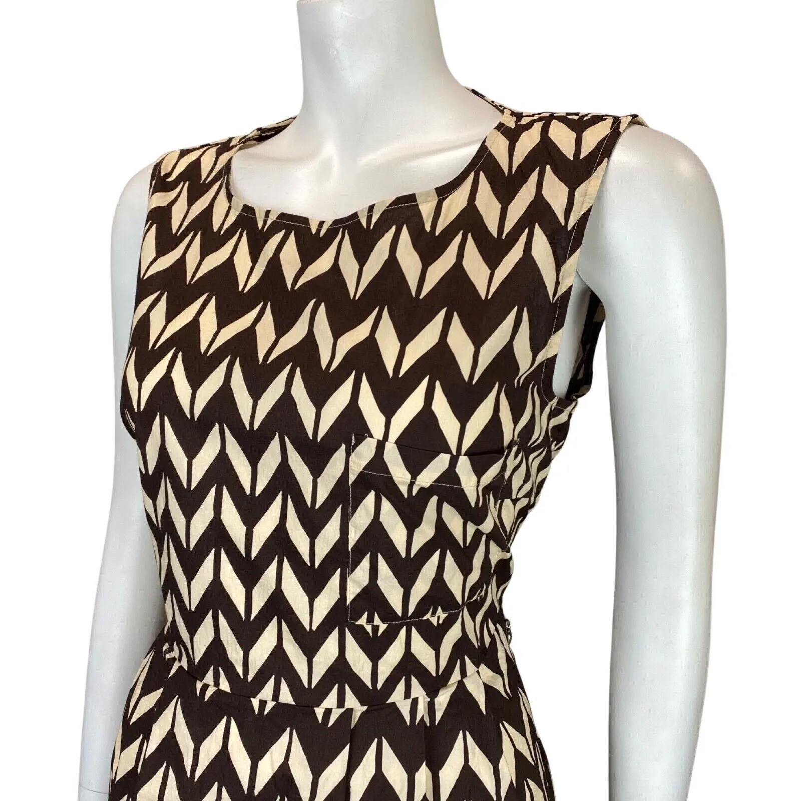 Vintage 00s Brown Cream Woolrich Geometric Patterned Smock Dress 12 14 M