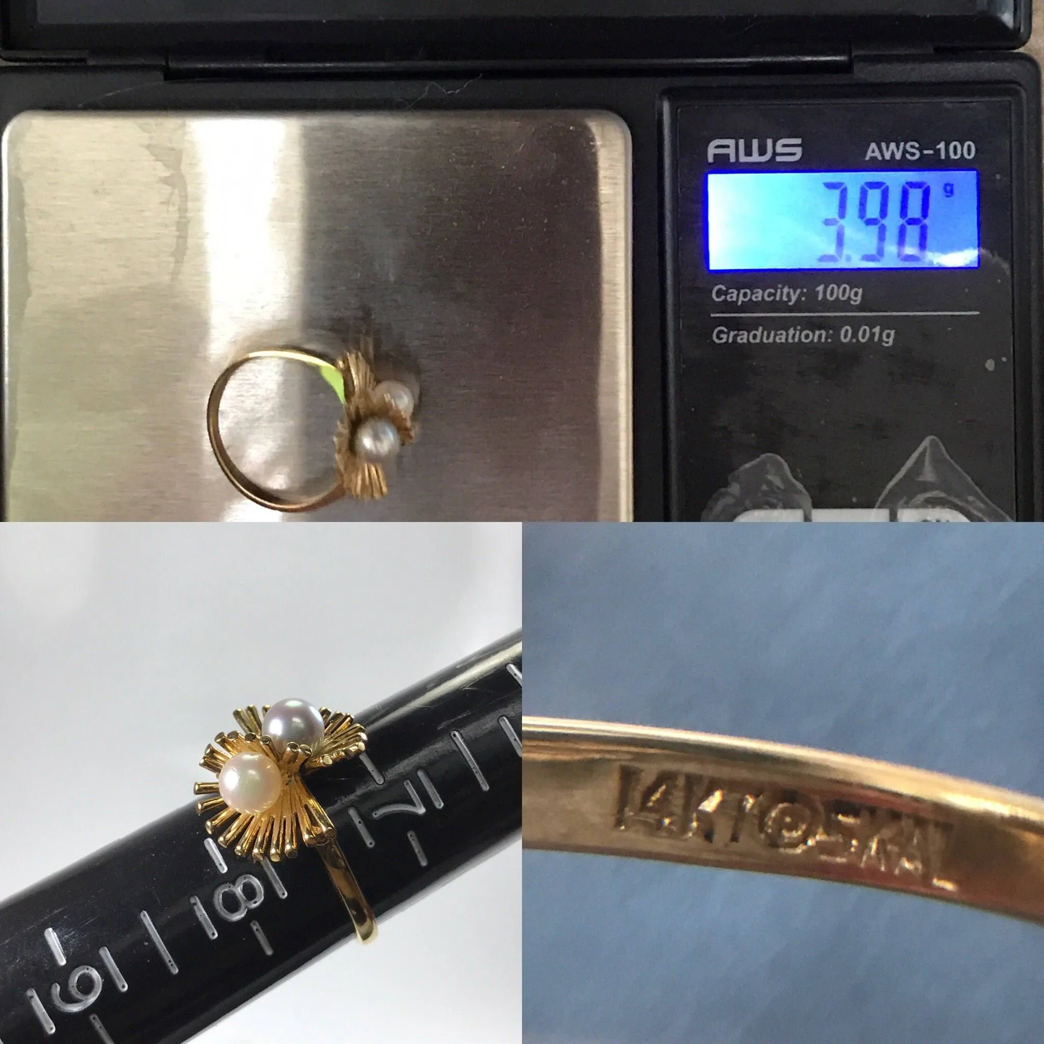 Vintage White and Black Modernist Ring by Skalet Jewelry. 14K Yellow Gold. June Birthstone.