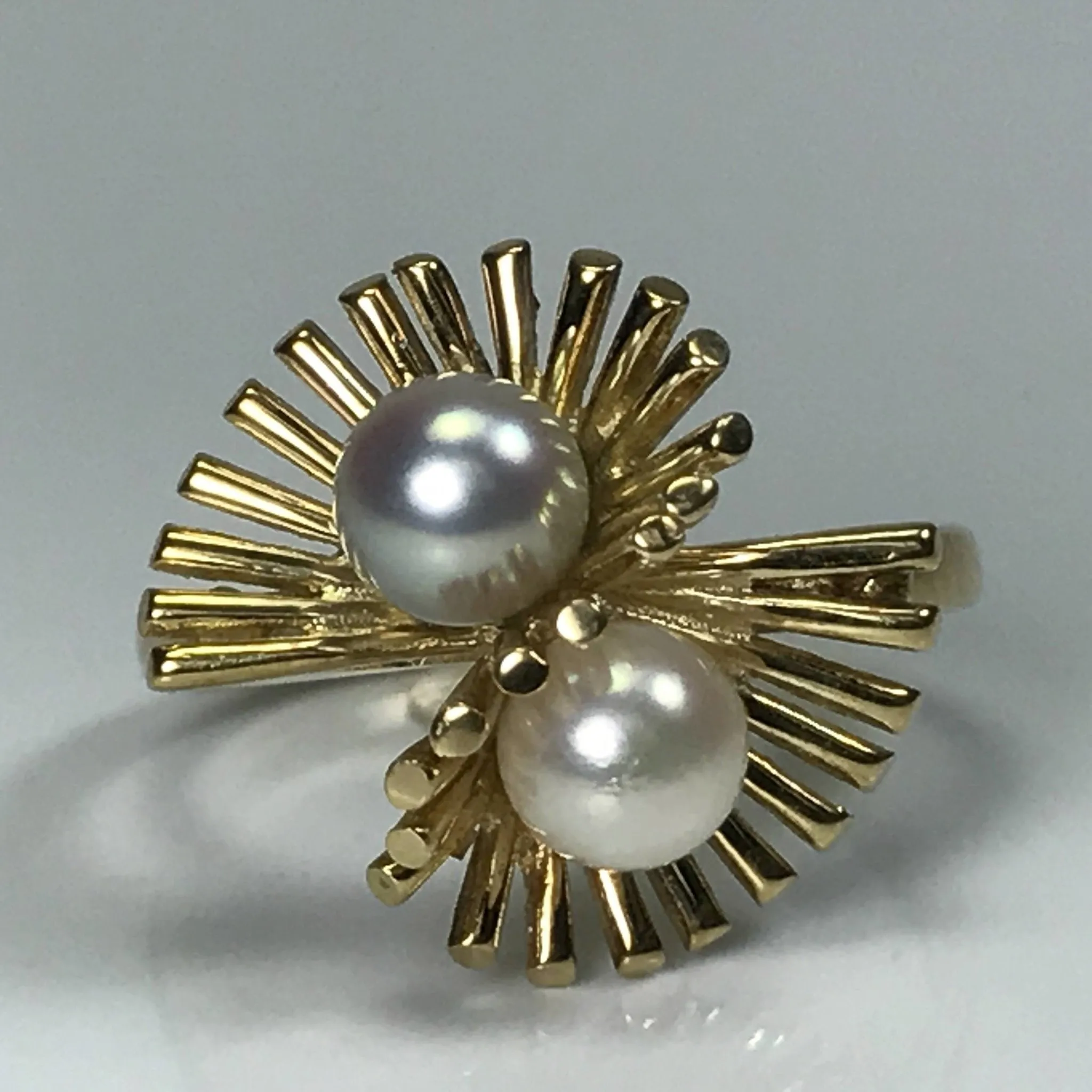 Vintage White and Black Modernist Ring by Skalet Jewelry. 14K Yellow Gold. June Birthstone.