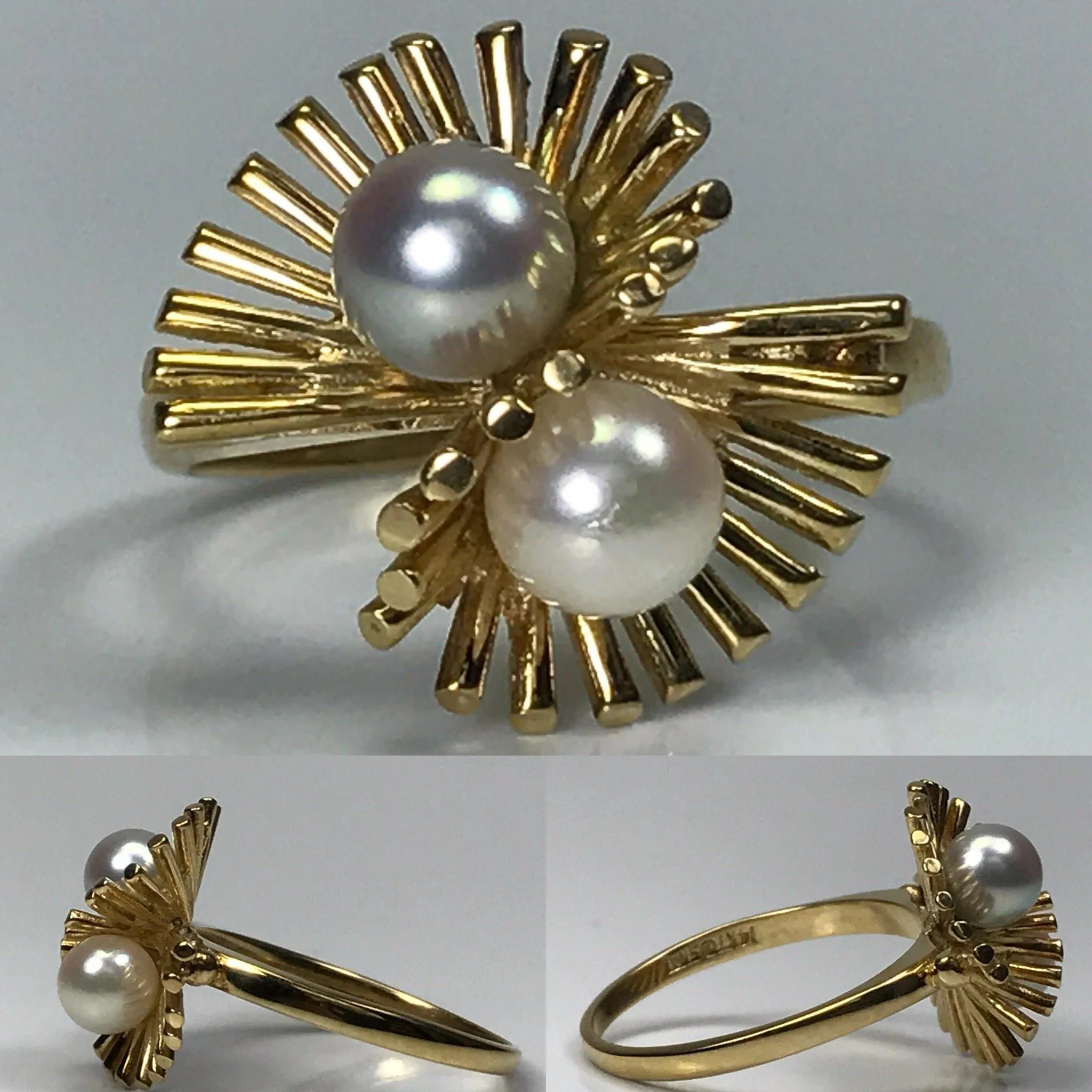 Vintage White and Black Modernist Ring by Skalet Jewelry. 14K Yellow Gold. June Birthstone.