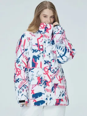 Women Graffiti Print Ski Jacket Winter Sports Insulated Sports Coat