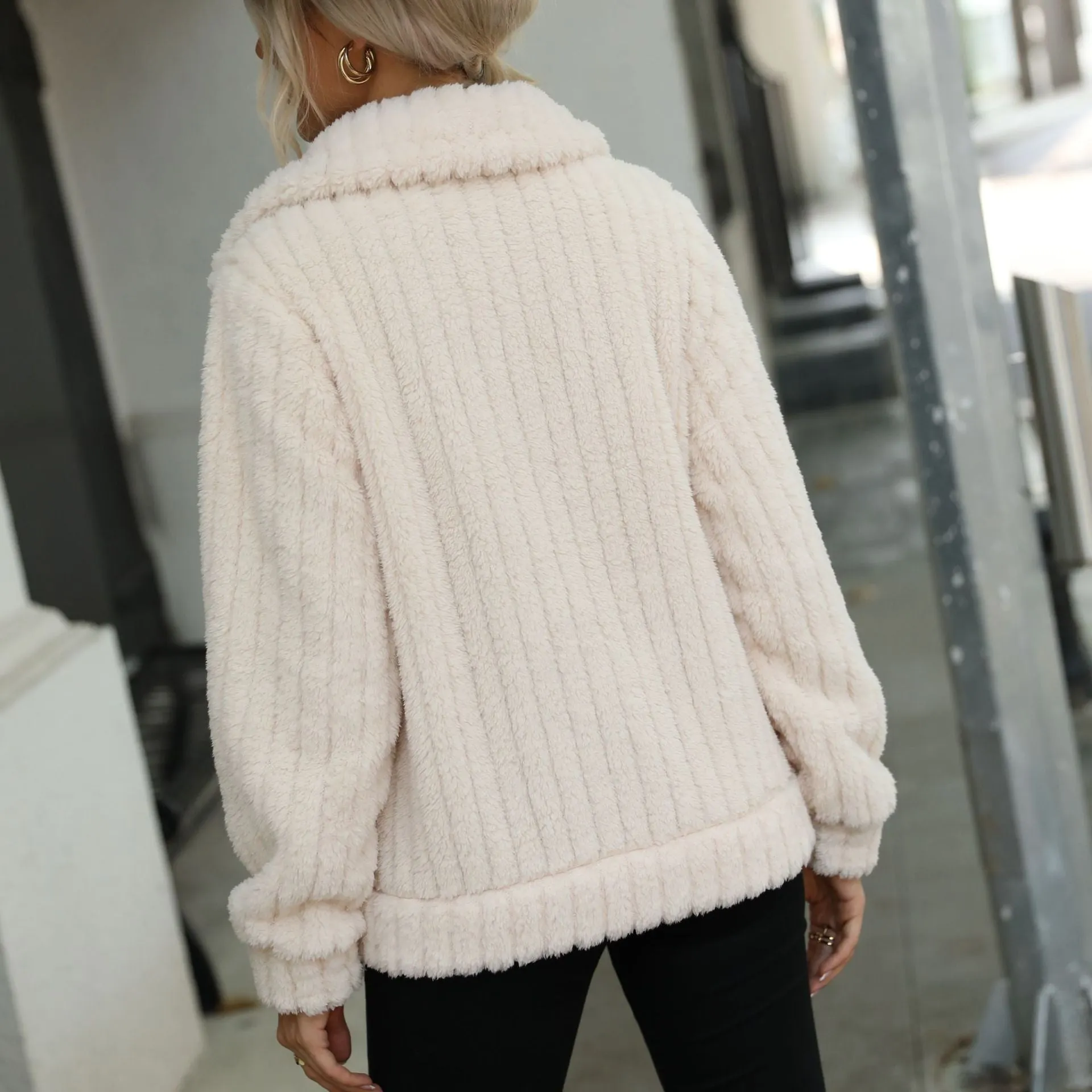 Women's Single-breasted Lapel Long-sleeved Double-sided Fleece Jacket