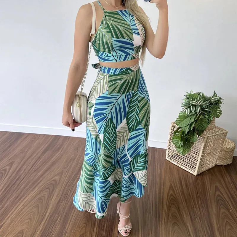Women's Sleeveless Off Shoulder Tube Top And Long Skirt Set, Sexy Print, Short Tank Top, Summer Outfits, Beachwear Suit Y2k 2pc