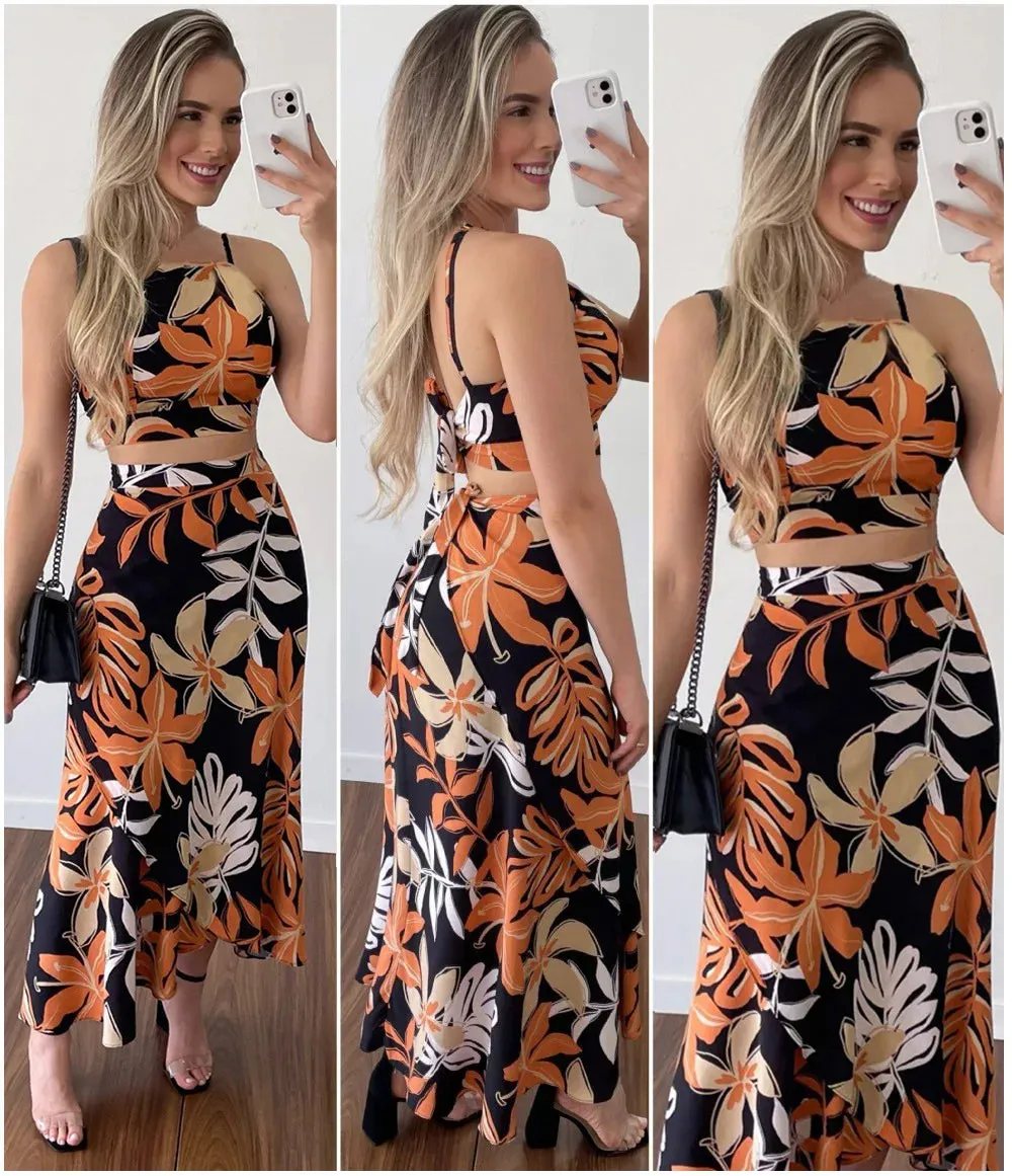 Women's Sleeveless Off Shoulder Tube Top And Long Skirt Set, Sexy Print, Short Tank Top, Summer Outfits, Beachwear Suit Y2k 2pc