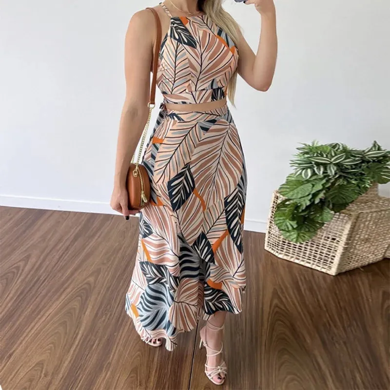 Women's Sleeveless Off Shoulder Tube Top And Long Skirt Set, Sexy Print, Short Tank Top, Summer Outfits, Beachwear Suit Y2k 2pc