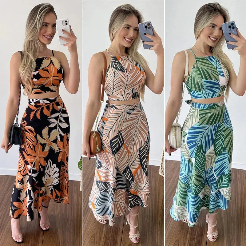 Women's Sleeveless Off Shoulder Tube Top And Long Skirt Set, Sexy Print, Short Tank Top, Summer Outfits, Beachwear Suit Y2k 2pc