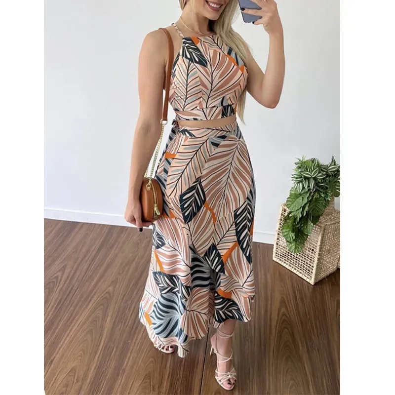 Women's Sleeveless Off Shoulder Tube Top And Long Skirt Set, Sexy Print, Short Tank Top, Summer Outfits, Beachwear Suit Y2k 2pc