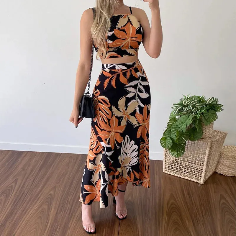 Women's Sleeveless Off Shoulder Tube Top And Long Skirt Set, Sexy Print, Short Tank Top, Summer Outfits, Beachwear Suit Y2k 2pc