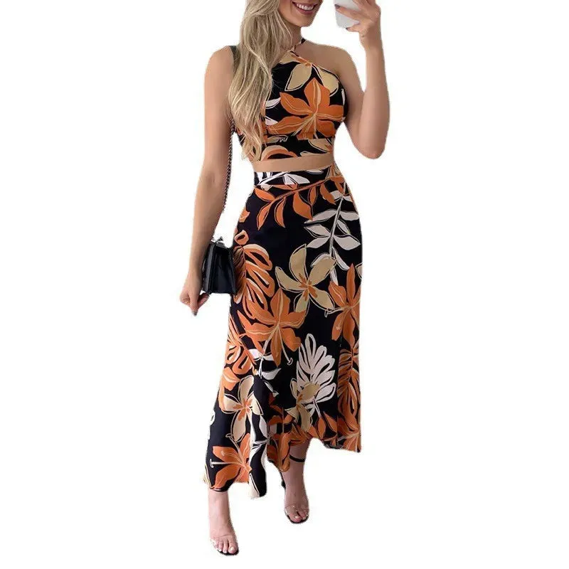 Women's Sleeveless Off Shoulder Tube Top And Long Skirt Set, Sexy Print, Short Tank Top, Summer Outfits, Beachwear Suit Y2k 2pc