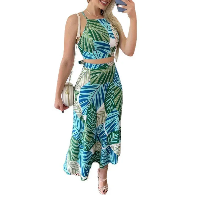 Women's Sleeveless Off Shoulder Tube Top And Long Skirt Set, Sexy Print, Short Tank Top, Summer Outfits, Beachwear Suit Y2k 2pc